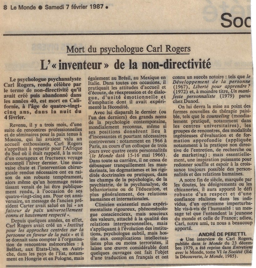 nécrologie Carl Rogers psychologue